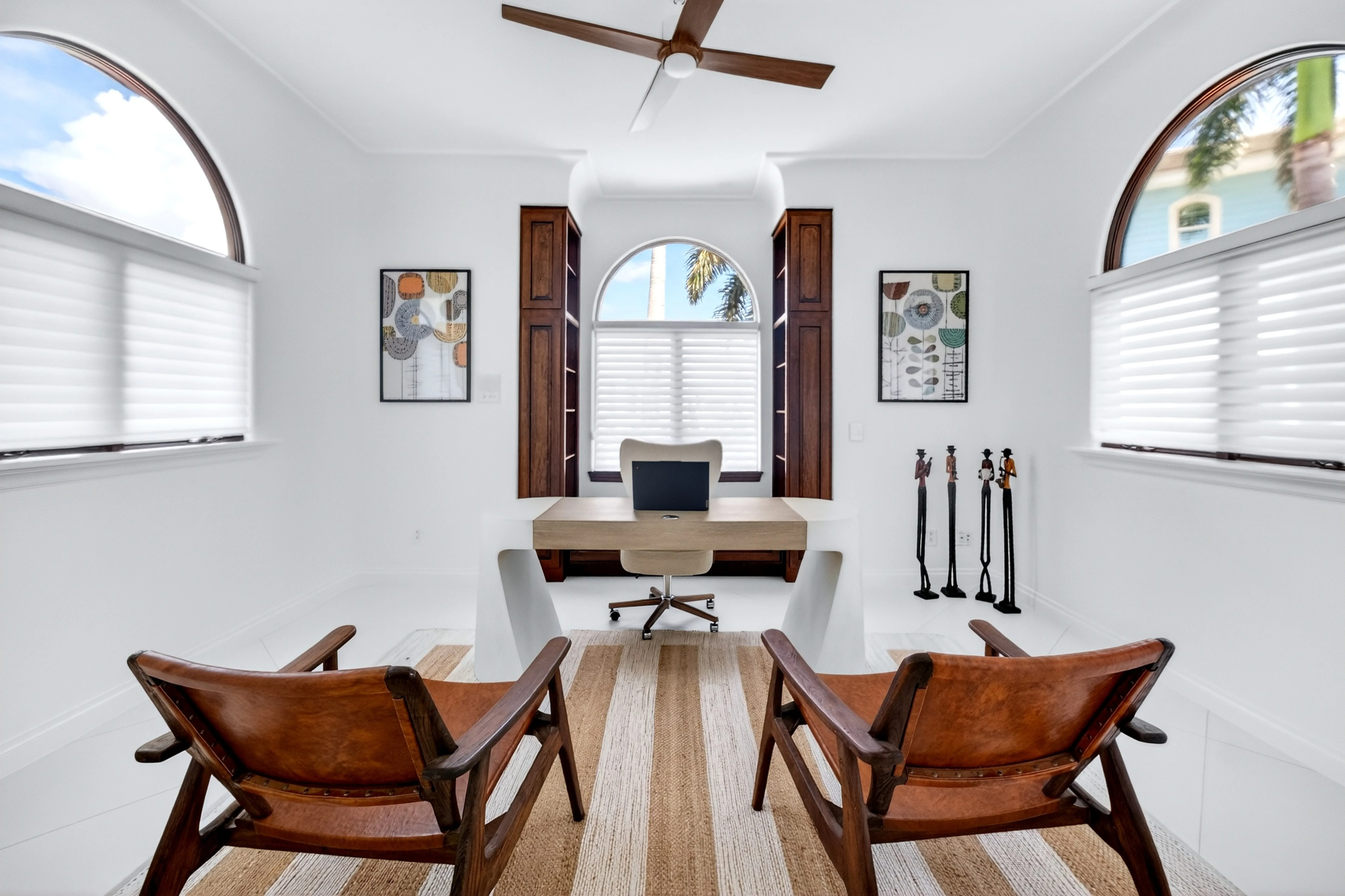 Light-filled study with arched windows
