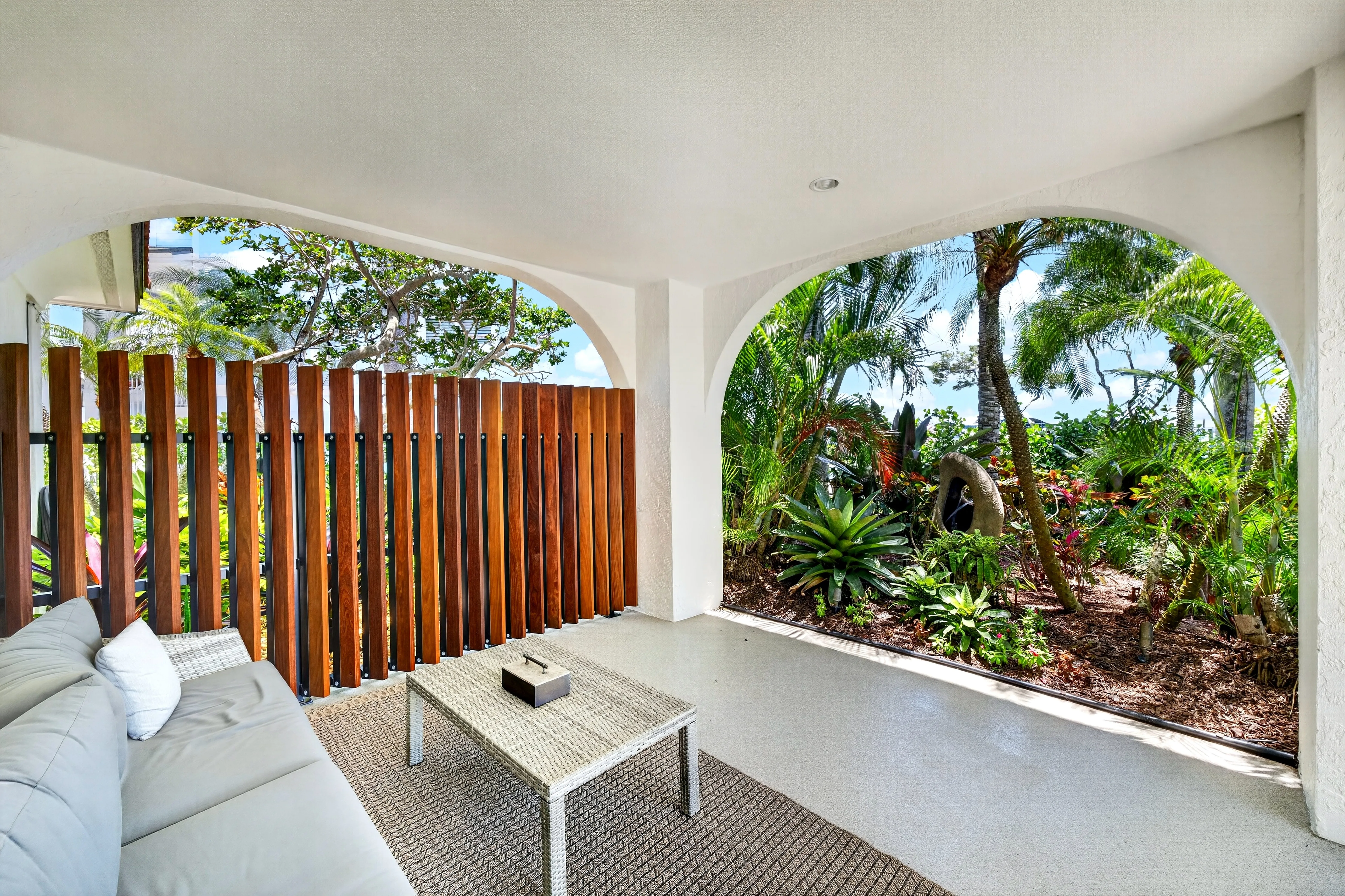 Covered loggia overlooking the tropical garden