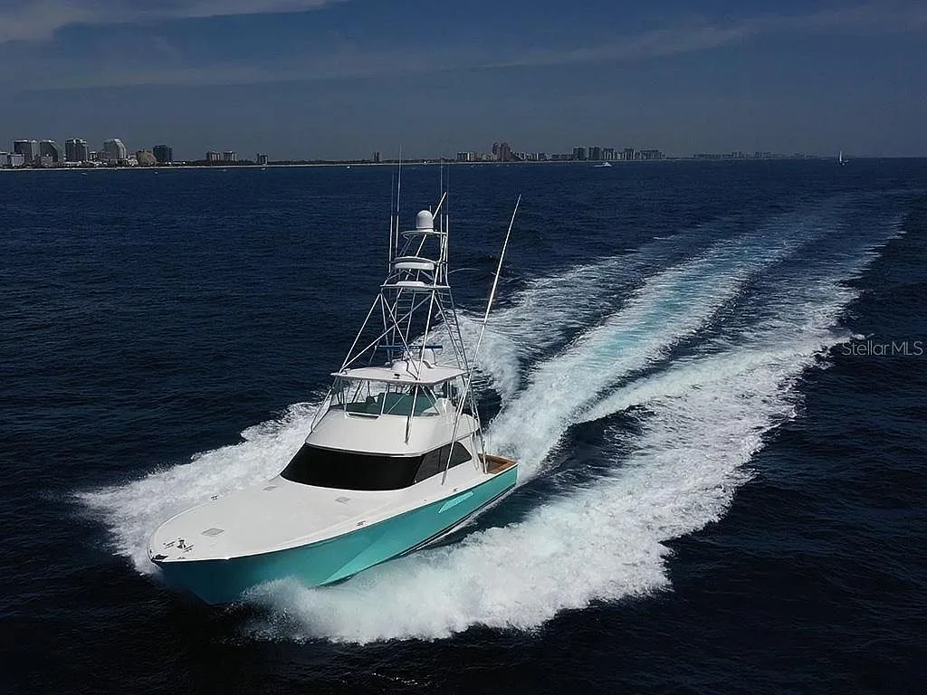 Sport fishing yacht running offshore